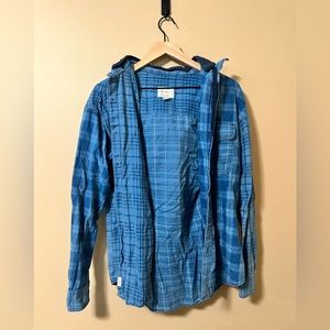American Eagle Blue Hooded Button Up Shacket